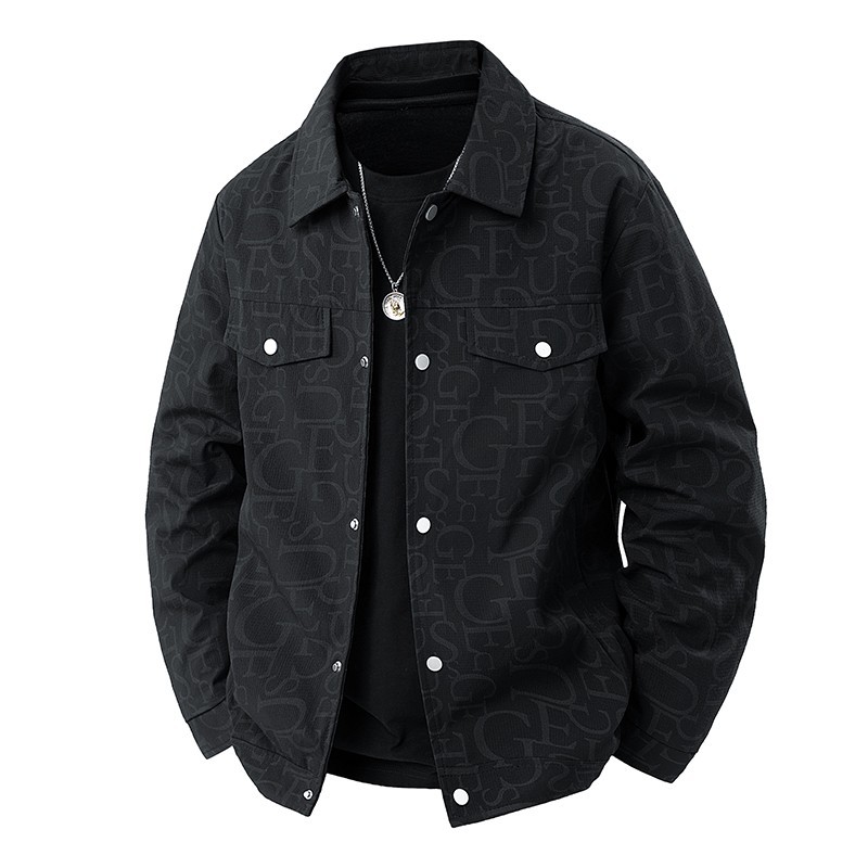 Men's Casual Jacquard Jacket Fashion Full Print Slim Fit Windproof Coat