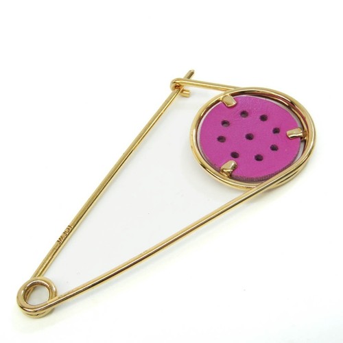 Loewe Mechanopin Pin Badge Leather Metal Brooch Gold Purple Used