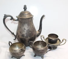 Vintage F.B. Rogers 3 Piece Silver Plate Set Coffee Tea Pot  & candle w/ candle