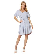 Vince Camuto Woman's V-Neck Dress with Sinch Waist - New Ivory, XS