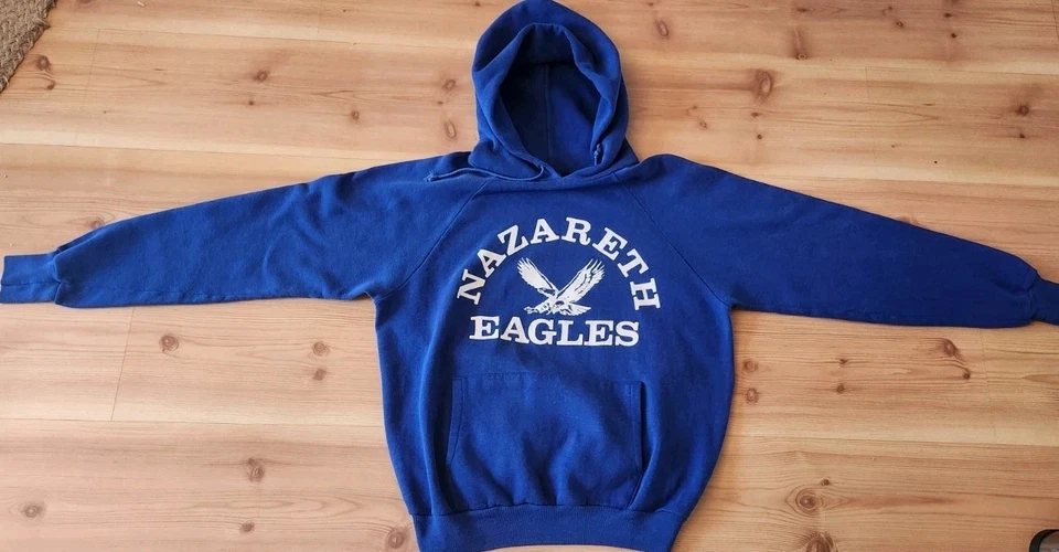 Sudadera Vintage Años 70 Águilas de Nazaret Con Capucha Azul Tejido Saludable M/L Foto 2 de 4