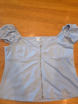 Romantic Milkmaid Puff Sleeve Zip Front Peasant Top Cottagecore XL