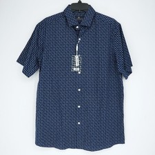 Hart Schaffner Marx Men's Short-Sleeve Shirt M Blue White Shoreline NWT 85