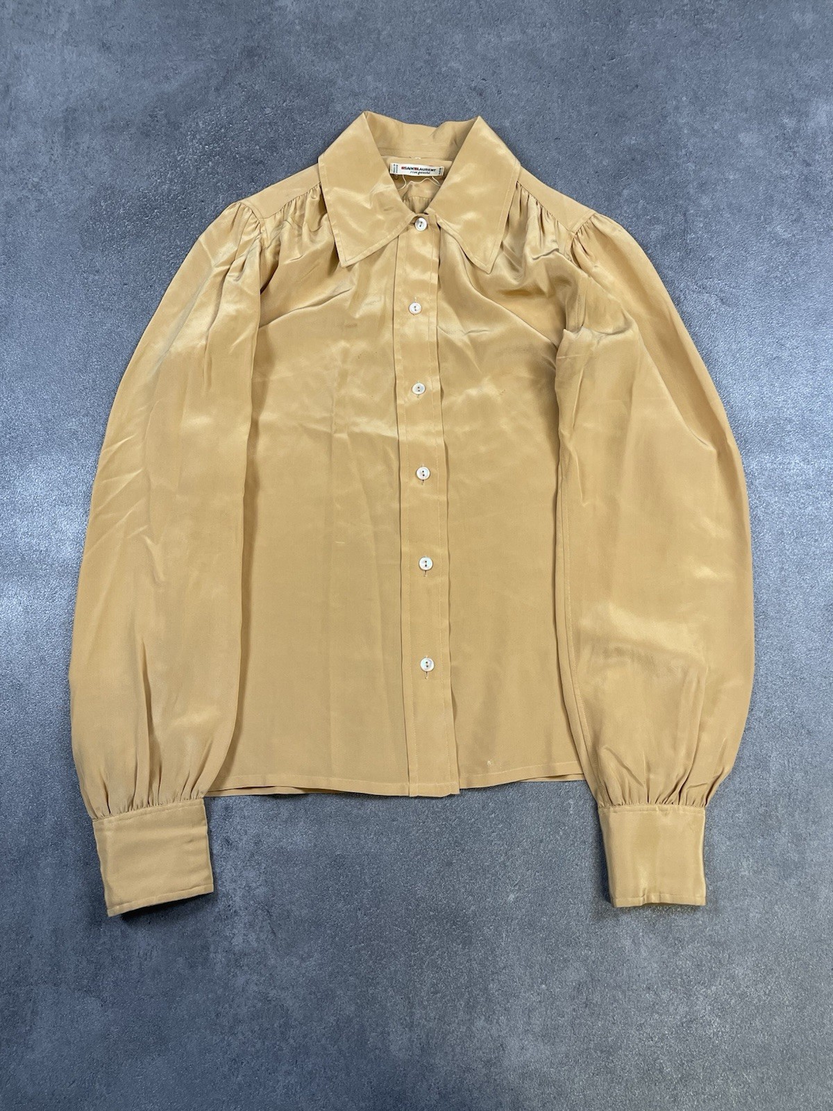 Yves Saint Laurent Rive Gauche, VINTAGE 80S SAINT LAURENT RIVE GAUCHE HEMD BLUSE BRAUN GR. 38