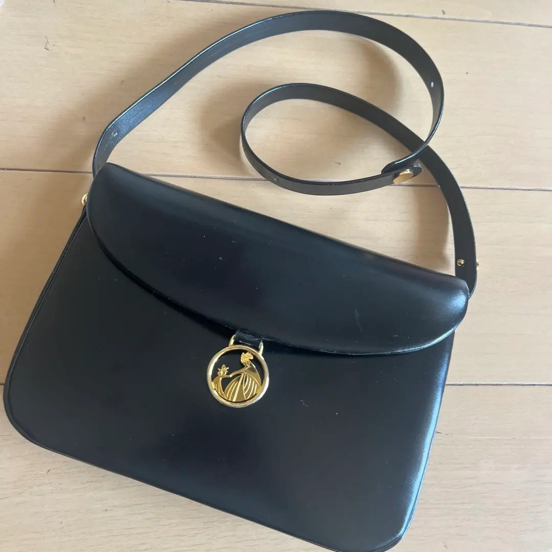 LANVIN Paris Shoulder Bag - Black Leather with Magnetic Flap USED FS JP