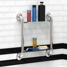 500lbs Support 1.25in x 16in Double Grab Bars with 2 Tiers Tempered Glass Shelve