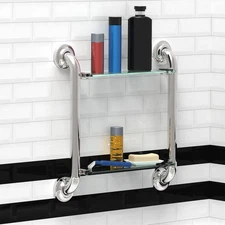 500lbs Support 1.25in x 16in Double Grab Bars with 2 Tiers Tempered Glass Shelve