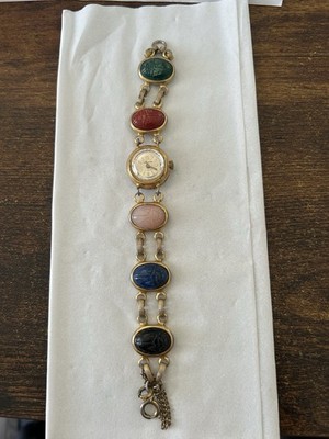 Pedre Scarab Gemstone Women's Bracelet Wristwatch Multi-Color Metal Egyptian