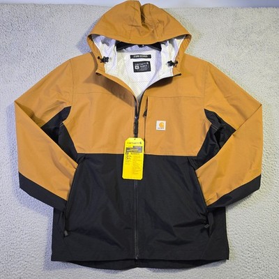 Carhartt HOODED RAIN Jacket MENS Medium Brown Outdoor Midweight Full Zip NWT