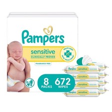 Pampers Baby Wipes, Sensitive, Water Based Wipe, 84 Count Pack of 8 