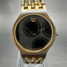 Movado Esperanza Watch Women 23mm Black Dial Gold Tone Round 84-25-811 New Batt