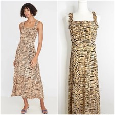 Faithfull The Brand Tiger Print Ruffle Strap Midi Dress – Size L (US 8)