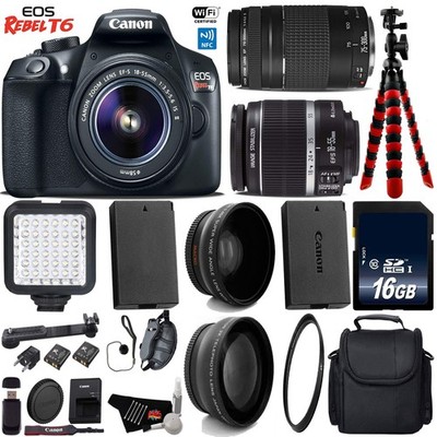 Canon EOS Rebel T6 DSLR Camera 18-55mm Lens & 75-300mm Lens Pro Bundle