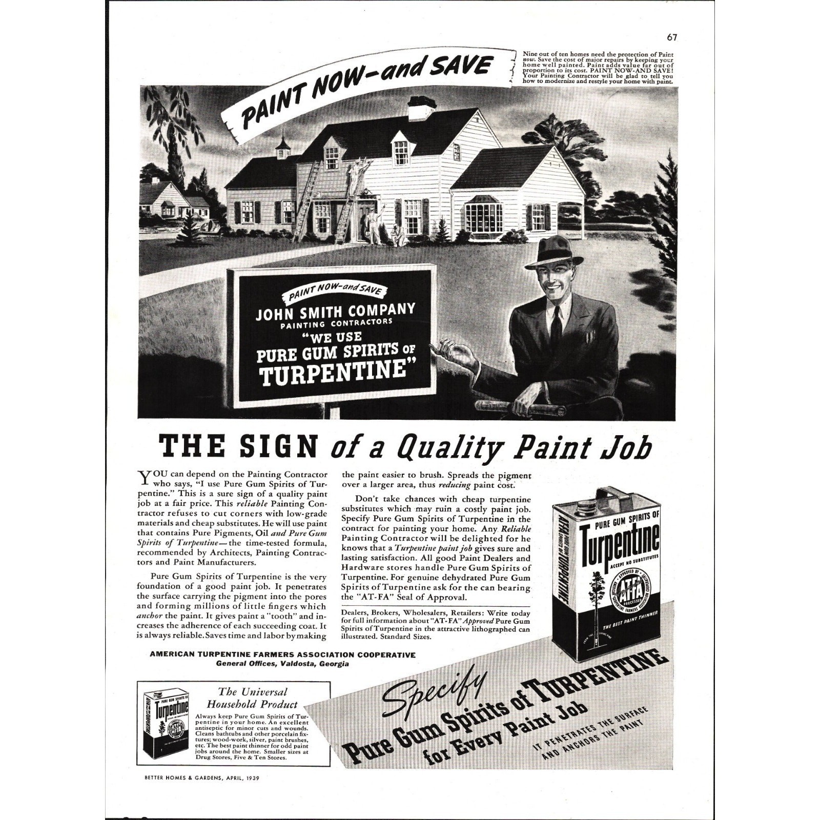 Turpentine Sign 1939 Turpentine Paint Thinner Home Contractor House Vintage Print Ad a7 ...