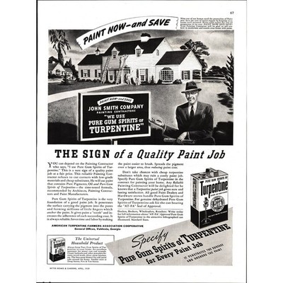 Turpentine Sign 1939 Turpentine Paint Thinner Home Contractor House Vintage Print Ad a7 ...