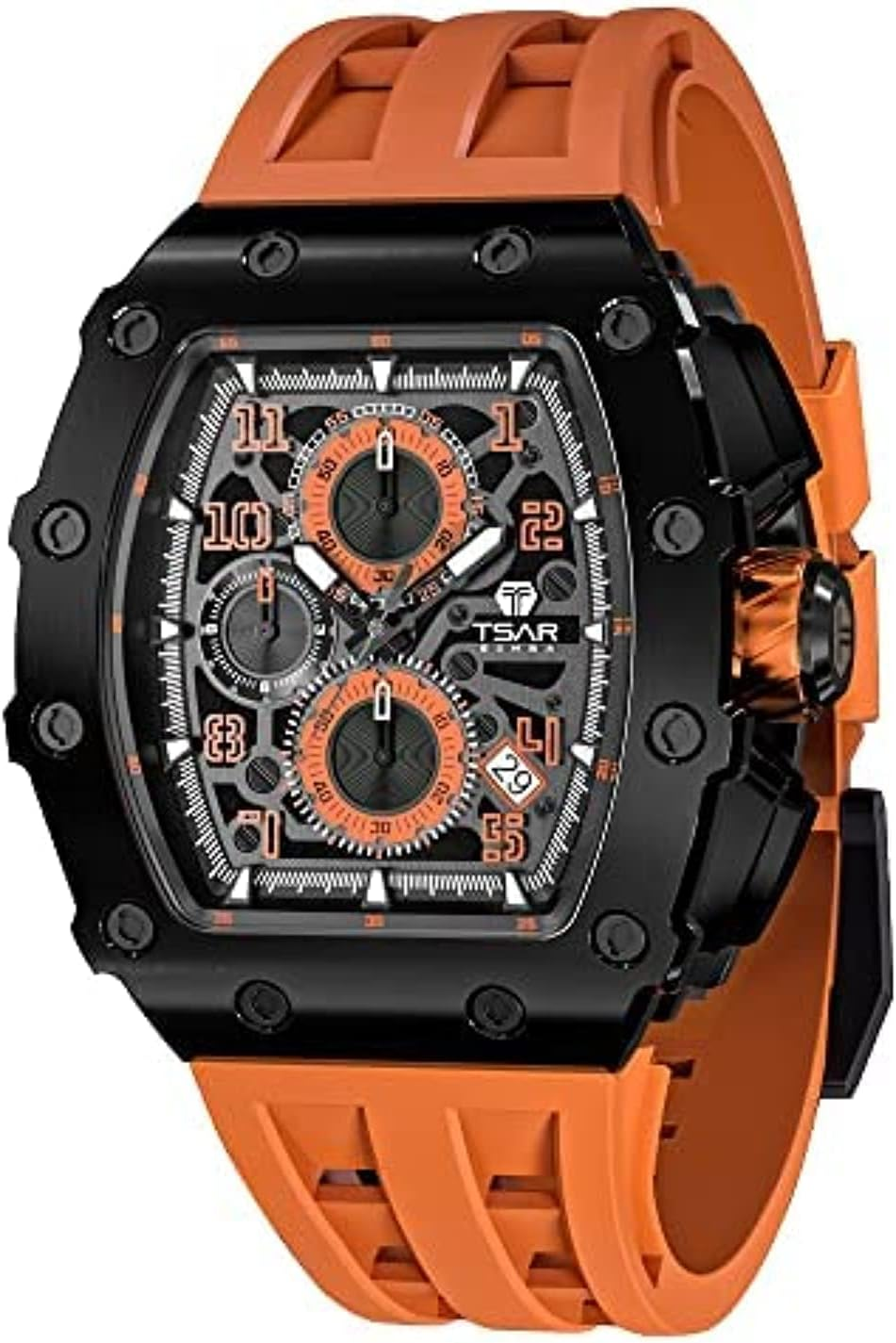 Luxury 50M Waterproof Men's Chronograph Tonneau Watch with Silicone Bands