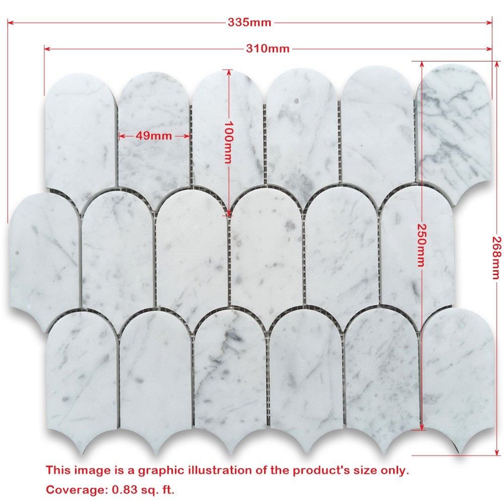 C995XP Carrara White Marble Arched Domed Mermaid Fish Scale Tile Polished