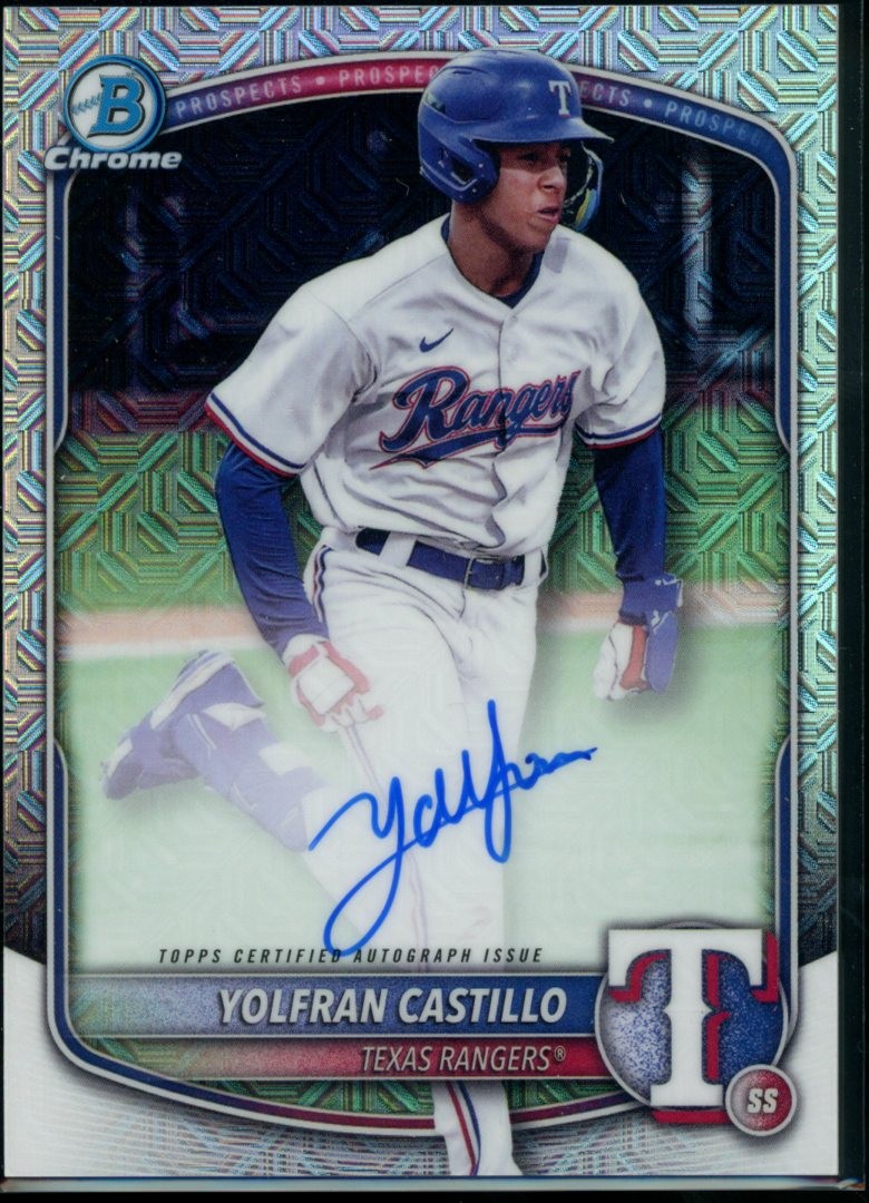 2025 Bowman #BMA-YC Yolfran Castillo Chrome Prospect Autographs Mojo Refractor