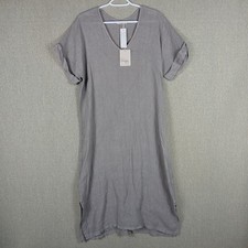 Francesca Bettini 100% Linen V-Neck Midi Dress Made in Italy Taupe Gray Size XL