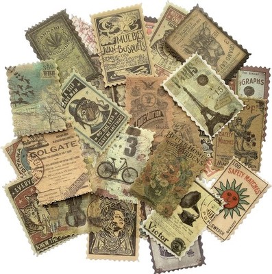 60pcs Vintage Postage Stamp Stickers, Aesthetic Modern Deco Paper Sticker for Sc
