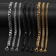 3/5/7/MM Stainless Steel Chain Silver/Black/Gold Plated Cuban Curb Bracelet 7-11
