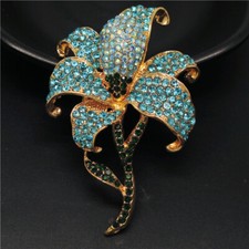 Hot Blue Rhinestone Cute Bling Flower Crystal Fashion Women Charm Brooch Pin