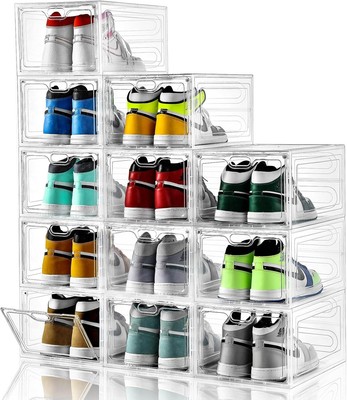 12 Piece Shoe Box, Stackable Transparent Box with Door
