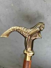Nautical Heavy Brass Mermaid Handle Head Cane Vintage Antique Walking Stick Cane