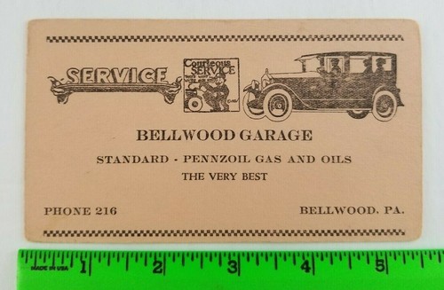 Vintage 1910 Bellwood Pennsylvania Car Auto Service Garage Original Ink Blotter