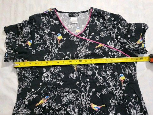 Scrubs Pair Runway by Cherokee Top XL Birds Floral B&W- Pants V Life Black XLT - Picture 4 of 18