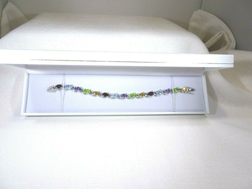 12.30 ct Natural Amethyst,Peridot,Citrine,Topaz Sterling Silver Tennis Bracelet - Picture 6 of 12