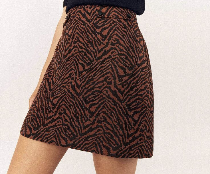 Oasis Zebra Animal Print Jacquard Pocket Mini Skirt Burnt Orange
