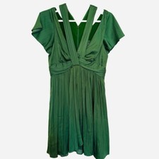 Anthropologie Dress Deep V-Neck Vibrant Mini Dress Pleated Green Size 2