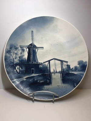 M.H. Cassiers Delft style wall Charger platter 3d Embossed Farm Bridge Windmill