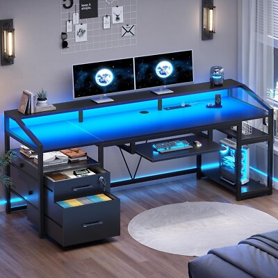 63'' Computer Desk, Home Office Desk with Lockable Drawers for Legal/Letter File