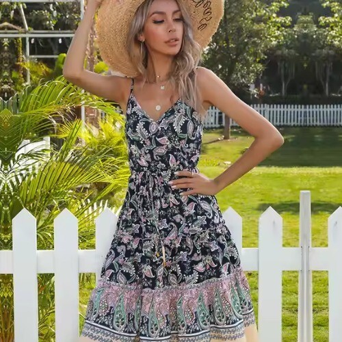 WOMEN SUMMER SEXY FLORAL BEACH DRESS - Picture 1 of 4