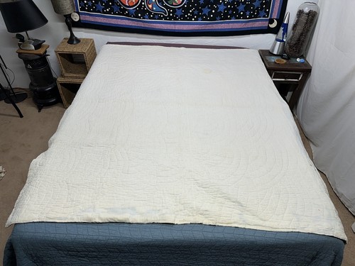 Antique Hand Pieced Quilted Pine Tree Quilt Blocks Mid Weight 66x74” Old Cotton - Afbeelding 18 van 23
