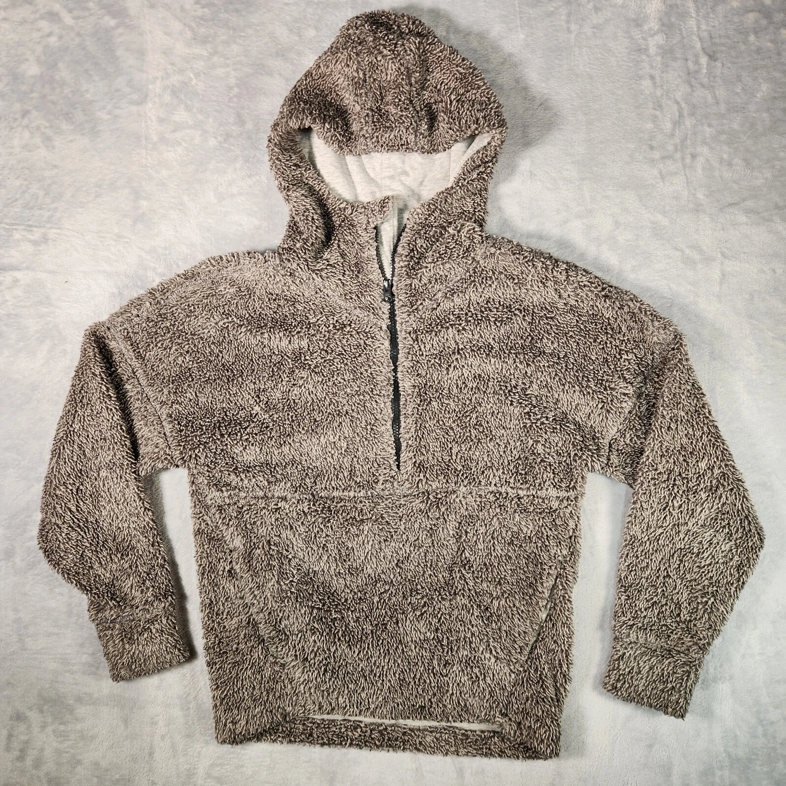 prAna Jacket Womens XS Gray 1/2 Zip Fuzzy Pullover Hood Outdoor Travel Camp Gorp
