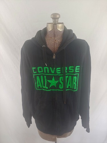 VINTAGE CONVERSE ALL STAR Nero Verde Logo Felpa Con Cappuccio E Cerniera  Felpa Taglia M Medium | eBay