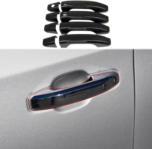 Carbon Fiber Print Sensor Door Handle Cover Fits 19-24 Silverado 2500 3500 HD