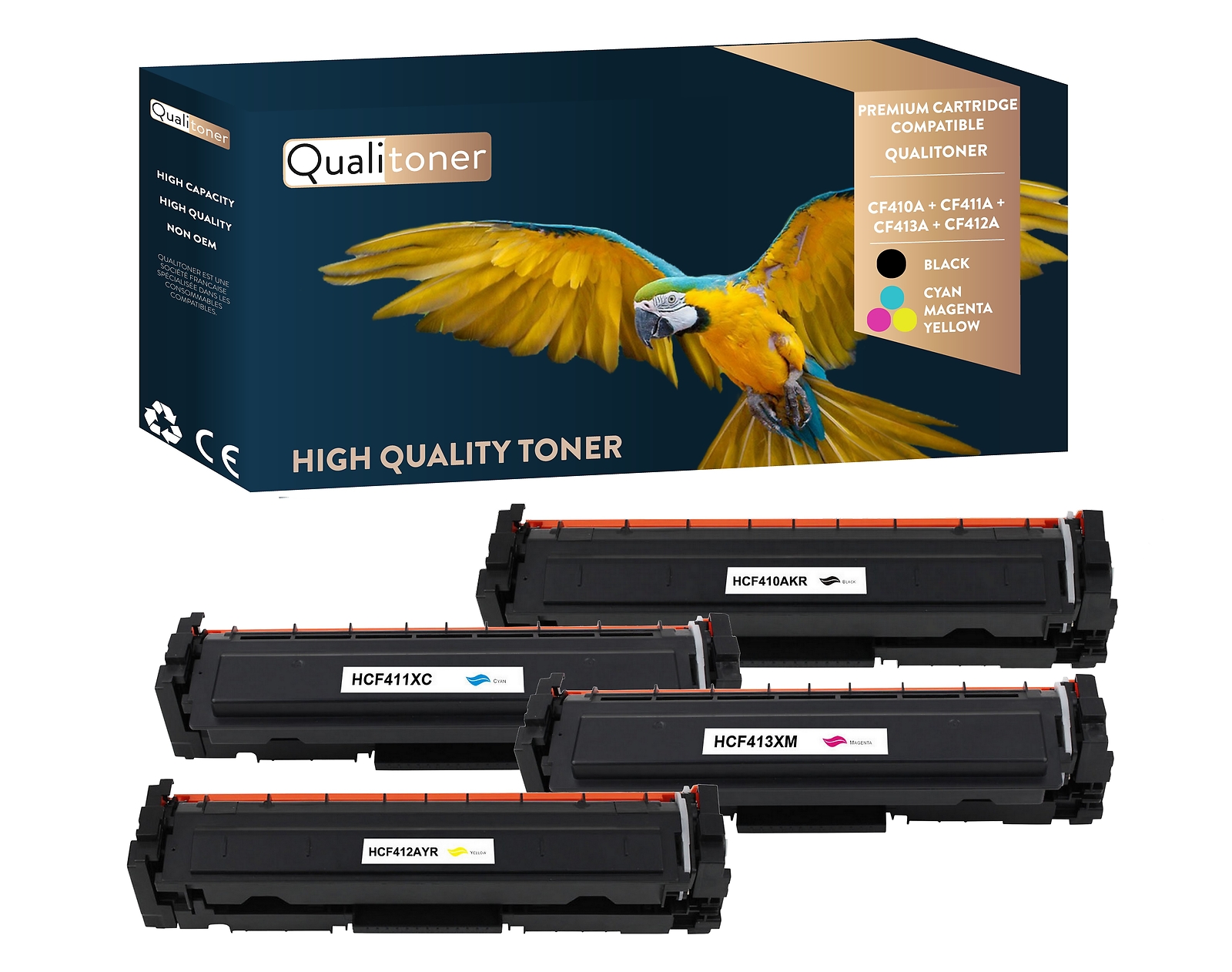 Pack toners HP CF410A CF411A CF412A CF413A pour remplacer vos cartouches épuisées sans perte de netteté