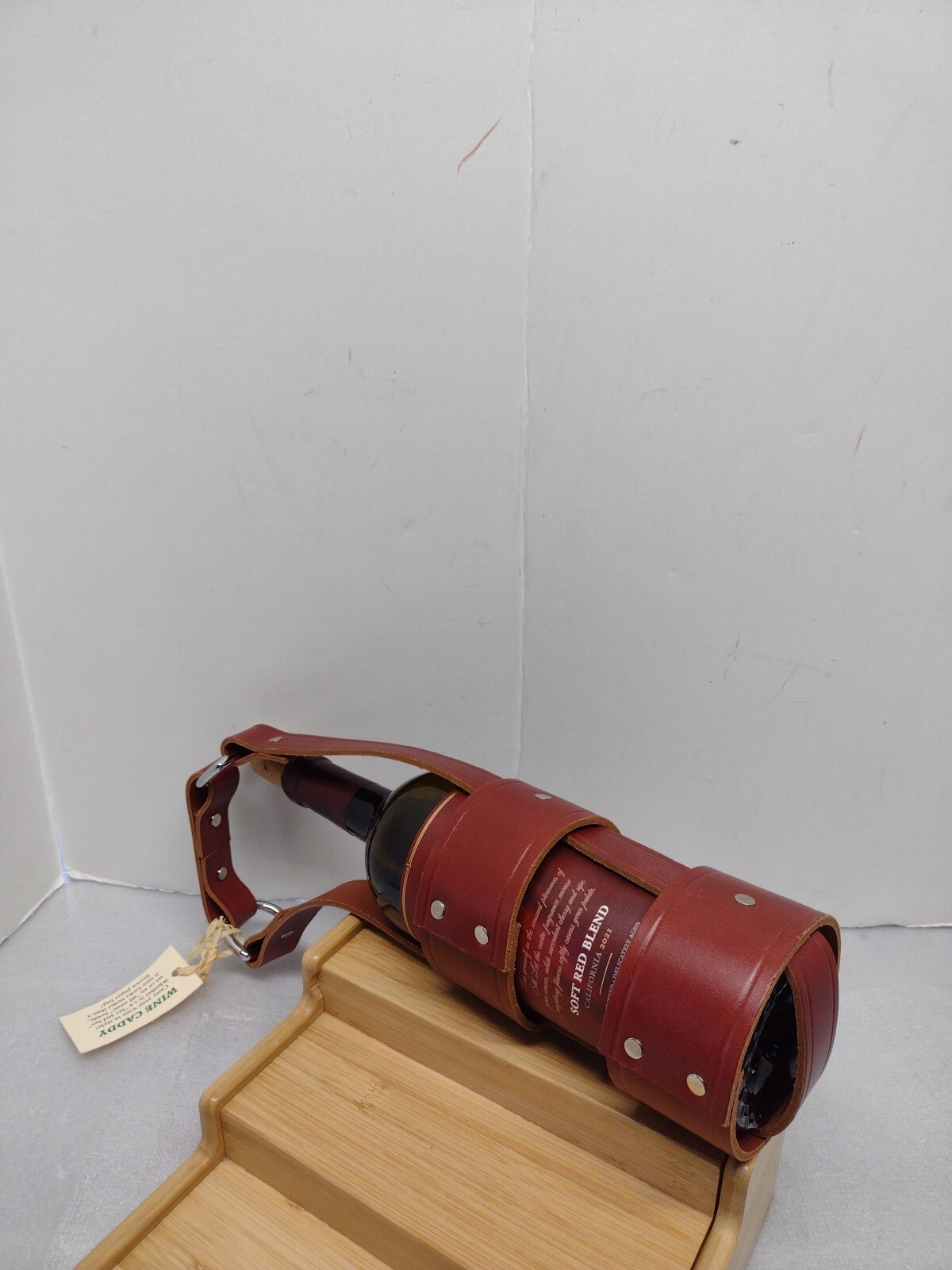 Triple LLL Genuine Brown Leather Wine Single Bottle Caddy O Carrier/Protector