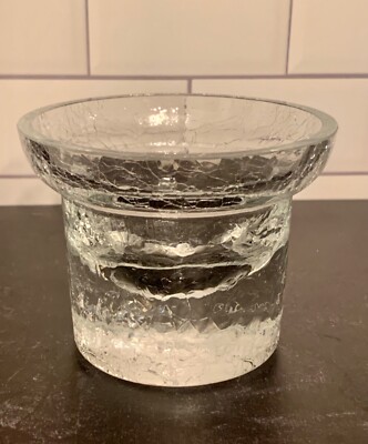 3.25  Krosno Poland Blown Crackle Glass Candle Holder