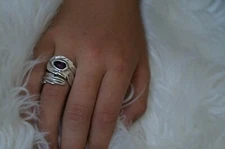 NWT UNO de 50 Silver Fuchsia Crystal "Mirame" Feather Wrap Ring 6.5 S 8.5 XL