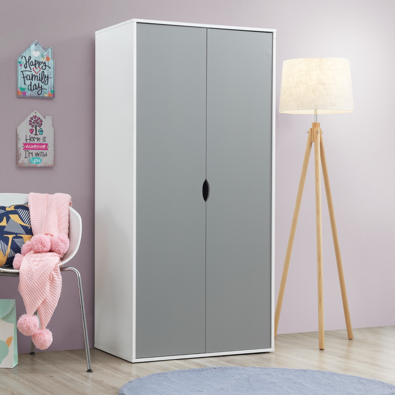 Modern 2 Door Double Wardrobe White & Grey Bedroom Furniture eBay