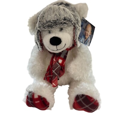 Saint Judes White Polar Bear Stuffed Animal Plush Toy Plaid Winter Scarf 18''