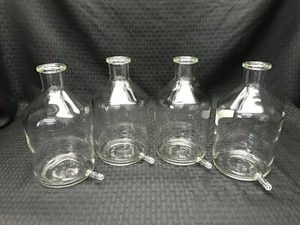 (4) CORNING 1000mL Glass Heavy Duty Rim Aspirator Bottle 10mm Sidearm 1220-1L B
