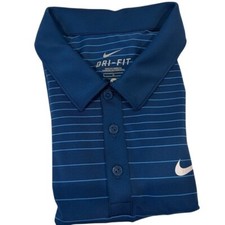 Nike Dri-Fit Men's Active Wear Polo Shirt Large Blue White Swoosh Stretch Gold