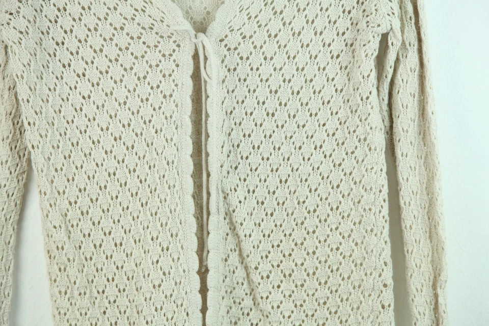 Cardigã de crochê Copper Key médio frente amarrada anos 90 cowgirl costeira boho Y2K Ramie - Imagem 3 de 4