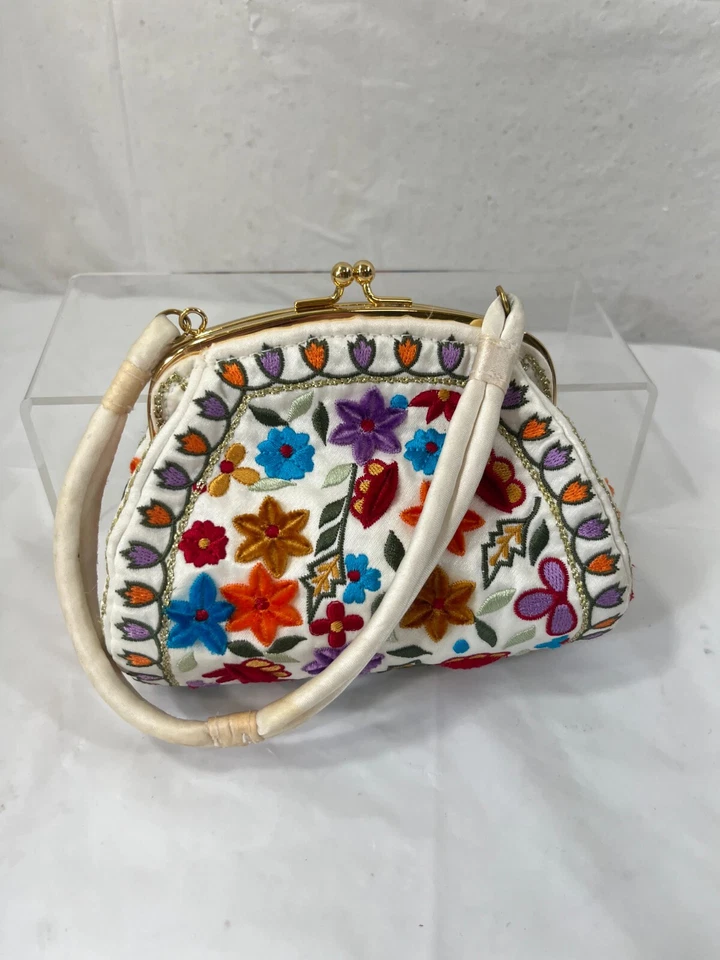 Valerie Stevens kiss-lock Evening Bag embroidered velvet FLOWERS - Image 2 of 4